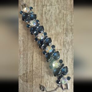 VERIFIED JULIANA 5 link Designer 7" bracelet Navy & Aurora borealis rhinestones